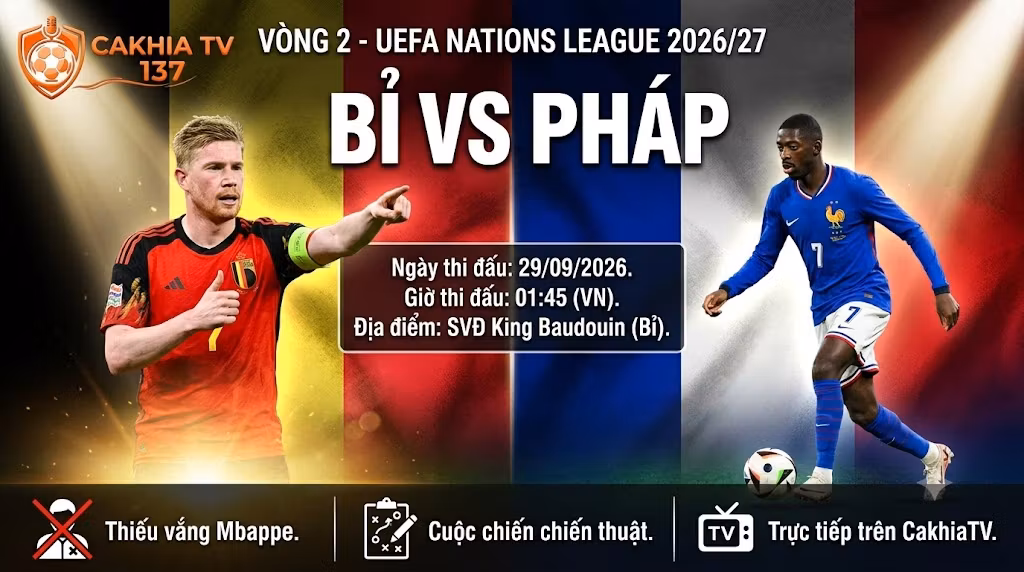 Ảnh bìa nhận định trận đấu Bỉ vs Pháp tại vòng 2 UEFA Nations League 2026/27 lúc 01h45 ngày 29/9.