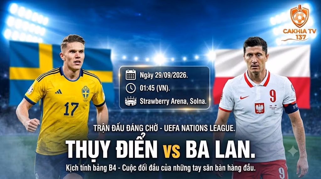 Nhận định bóng đá Thụy Điển vs Ba Lan giải UEFA Nations League, màn đối đầu kịch tính giữa tiền đạo Viktor Gyokeres và Robert Lewandowski.