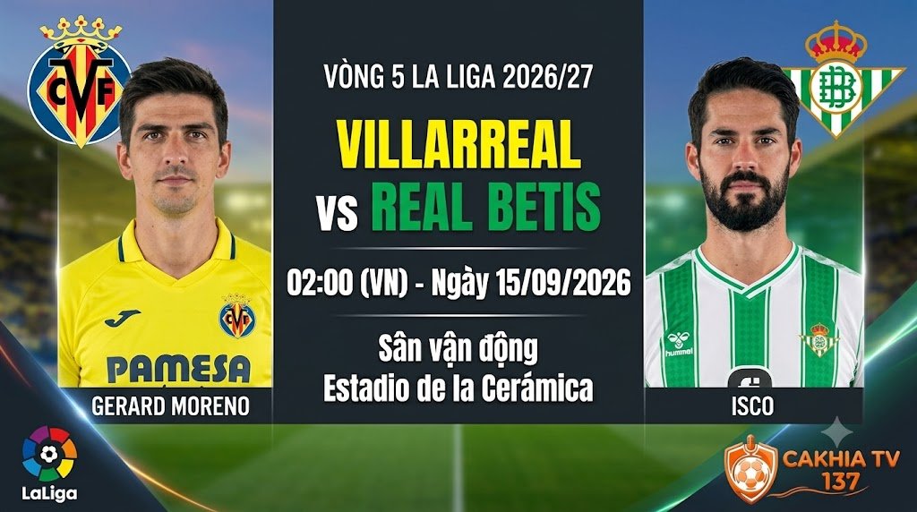 Nhận định trực tiếp bóng đá Villarreal vs Real Betis lúc 02h00 ngày 15/9 vòng 5 La Liga trên chuyên trang CakhiaTV.